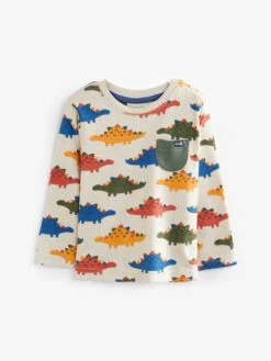 Jojo Maman Bebe JoJo Maman Bébé Khaki 2-Pack Stegosaurus Print & Plain Tops -Jojo Maman Bebe 105863s3