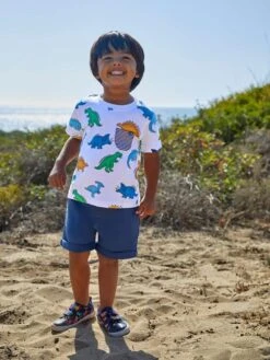 Jojo Maman Bebe JoJo Maman Bébé White Dino Print Pocket T-Shirt