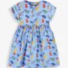 Jojo Maman Bebe JoJo Maman Bébé Blue Safari Print With Pet In Pocket Button Front Dress