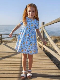 Jojo Maman Bebe JoJo Maman Bébé Blue Safari Print With Pet In Pocket Button Front Dress -Jojo Maman Bebe 152237s4