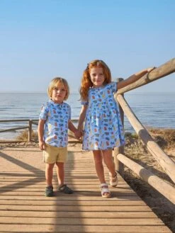 Jojo Maman Bebe JoJo Maman Bébé Blue Safari Print With Pet In Pocket Button Front Dress -Jojo Maman Bebe 152237s5