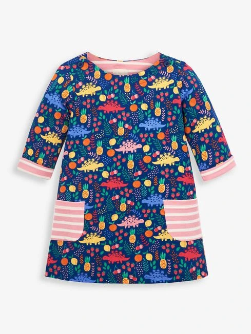 Jojo Maman Bebe JoJo Maman Bébé Navy Girls Sweet Dinosaur Print A-Line Dress 3 Jojo Maman Bebe JoJo Maman Bébé Navy Girls Sweet Dinosaur Print A-Line Dress