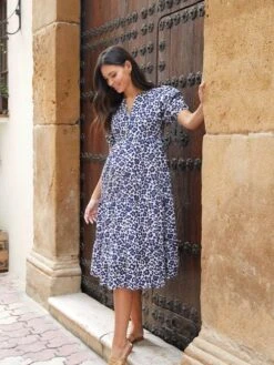 Jojo Maman Bebe JoJo Maman Bébé Navy Animal Print Tiered Maternity Midi Shirt Dress -Jojo Maman Bebe 176061s8