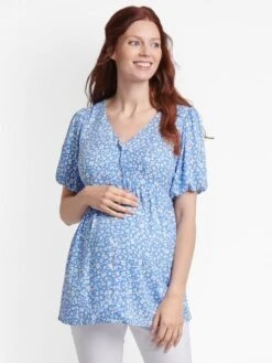 Jojo Maman Bebe JoJo Maman Bébé Blue Ditsy Print Maternity Blouse