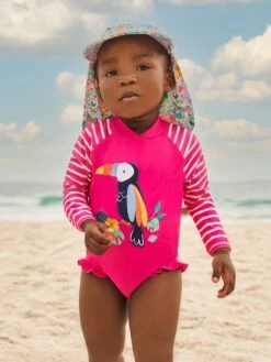 Jojo Maman Bebe JoJo Maman Bébé Pink Girls Toucan Long Sleeved Swimsuit