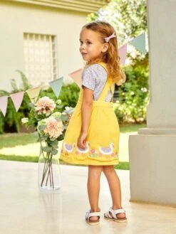 Jojo Maman Bebe JoJo Maman Bébé Yellow 2-Piece Duck Appliqué Dungaree Dress & Top Set -Jojo Maman Bebe 186595s5