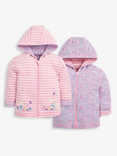Jojo Maman Bebe JoJo Maman Bébé Pink Girls' Floral Reversible Hoodie 3 Jojo Maman Bebe JoJo Maman Bébé Pink Girls' Floral Reversible Hoodie
