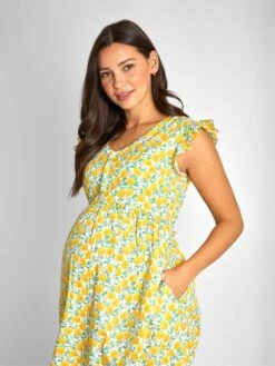 Jojo Maman Bebe JoJo Maman Bébé Yellow Lemon Print Maternity Midi Dress -Jojo Maman Bebe 310204s9