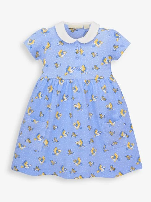 Jojo Maman Bebe JoJo Maman Bébé Blue Girls' Bird Print Pet In Pocket Dress 3 Jojo Maman Bebe JoJo Maman Bébé Blue Girls' Bird Print Pet In Pocket Dress