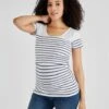 Jojo Maman Bebe JoJo Maman Bébé White Navy Stripe Breton Stripe Nursing T-Shirt -Jojo Maman Bebe 334691s