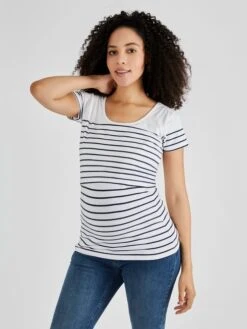 Jojo Maman Bebe JoJo Maman Bébé White Navy Stripe Breton Stripe Nursing T-Shirt