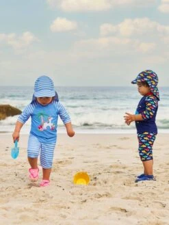Jojo Maman Bebe JoJo Maman Bébé Cornflower Kids' Cornflower Stripe Flap Sun Protection Hat -Jojo Maman Bebe 337238s2