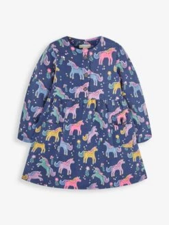 Jojo Maman Bebe JoJo Maman Bébé Navy Unicorn Print Button Front Dress