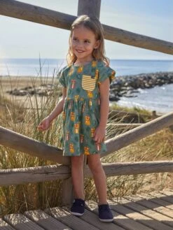 Jojo Maman Bebe JoJo Maman Bébé Khaki Big Cats Print Drop Shoulder Dress