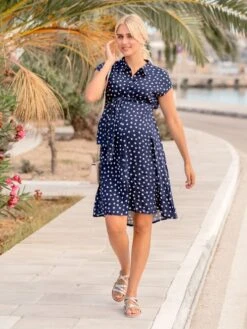 Jojo Maman Bebe JoJo Maman Bébé Navy Spot Maternity Shirt Dress With Tie -Jojo Maman Bebe 381422s4
