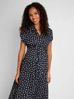 Jojo Maman Bebe JoJo Maman Bébé Navy Spot Maternity Shirt Dress With Tie -Jojo Maman Bebe 381422s5