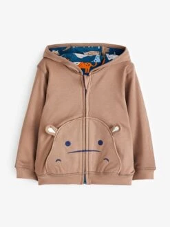 Jojo Maman Bebe JoJo Maman Bébé Mocha Hippo Applique Reversible Hoodie