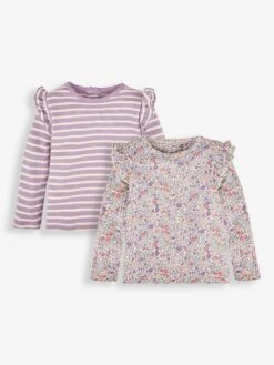 Jojo Maman Bebe JoJo Maman Bébé Lilac 2-Pack Ditsy Floral & Stripe Frill Tops