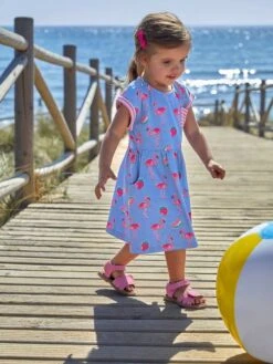 Jojo Maman Bebe JoJo Maman Bébé Cornflower Flamingo Print Drop Shoulder Dress