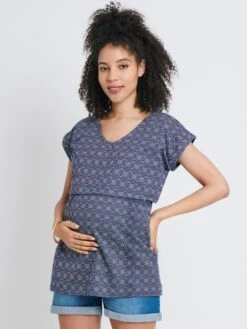 Jojo Maman Bebe JoJo Maman Bébé Navy Navy Batik Maternity & Nursing Double Layer Top