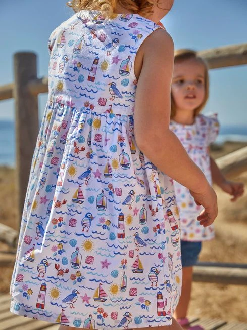 Jojo Maman Bebe JoJo Maman Bébé White Seashore Print Button Through Dress 4 Jojo Maman Bebe JoJo Maman Bébé White Seashore Print Button Through Dress - Image 2