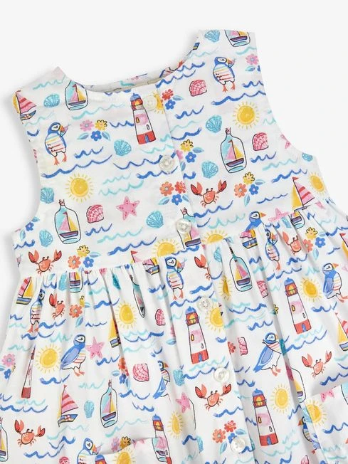 Jojo Maman Bebe JoJo Maman Bébé White Seashore Print Button Through Dress 6 Jojo Maman Bebe JoJo Maman Bébé White Seashore Print Button Through Dress - Image 4