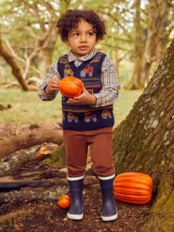 Jojo Maman Bebe JoJo Maman Bébé Navy Blue Tractor Fair Isle Pattern Tank Top