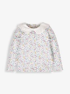 Jojo Maman Bebe JoJo Maman Bébé Cream Orchard Blossom Print Peter Pan Top With Broderie