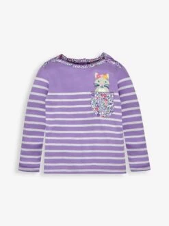 Jojo Maman Bebe JoJo Maman Bébé Purple Cat Pocket Breton Top