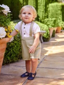 Jojo Maman Bebe JoJo Maman Bébé Stone 2-Piece Baby Grandad Shirt & Shorts Set