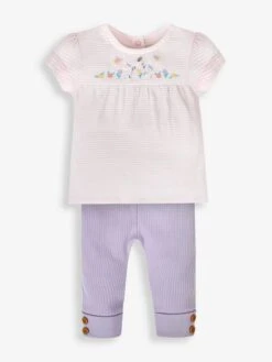 Jojo Maman Bebe JoJo Maman Bébé Pink 2-Piece Stripe Bunny Top & Ribbed Leggings Set
