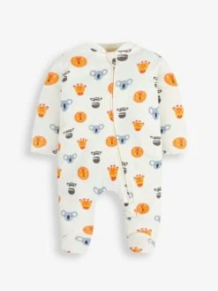 Jojo Maman Bebe JoJo Maman Bébé Cream Safari Friends Print Zip Sleepsuit