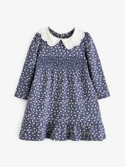 Jojo Maman Bebe JoJo Maman Bébé Navy Woodland Floral Print Smocked Dress With Collar