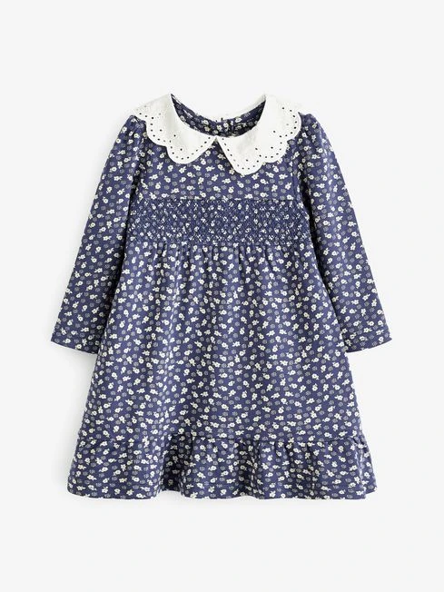 Jojo Maman Bebe JoJo Maman Bébé Navy Woodland Floral Print Smocked Dress With Collar 3 Jojo Maman Bebe JoJo Maman Bébé Navy Woodland Floral Print Smocked Dress With Collar