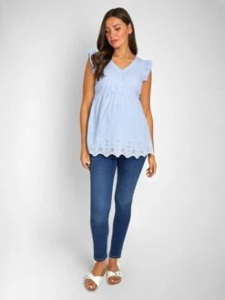 Jojo Maman Bebe JoJo Maman Bébé Blue Stripe Broderie Anglaise Maternity Blouse