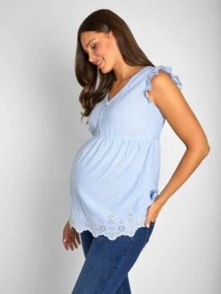 Jojo Maman Bebe JoJo Maman Bébé Blue Stripe Broderie Anglaise Maternity Blouse -Jojo Maman Bebe 536 879s3