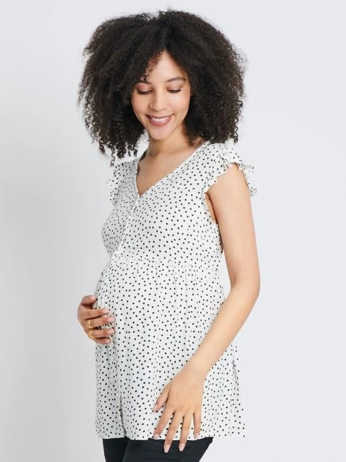 Jojo Maman Bebe JoJo Maman Bébé White Spot Frill Sleeve Maternity Blouse 4 Jojo Maman Bebe JoJo Maman Bébé White Spot Frill Sleeve Maternity Blouse - Image 2