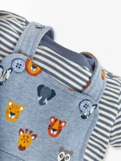 Jojo Maman Bebe JoJo Maman Bébé Blue 2-Piece Safari Heads Print Dungarees & Top Set -Jojo Maman Bebe 537169s3