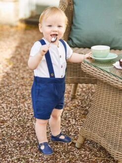 Jojo Maman Bebe Jojo Maman Bébé Blue 2-Piece Navy Baby Grandad Shirt & Shorts Set