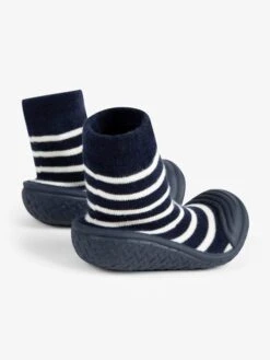 Jojo Maman Bebe JoJo Maman Bébé Navy Ecru Stripe Stripe Indoor Outdoor Slipper Socks -Jojo Maman Bebe 555050s2