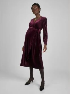 Jojo Maman Bebe JoJo Maman Bébé Wine Velvet Maternity & Nursing Wrap Dress