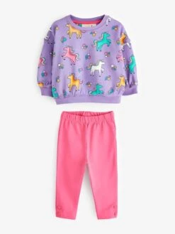 Jojo Maman Bebe JoJo Maman Bébé Lilac Bright Unicorn Print Sweatshirt & Leggings Set