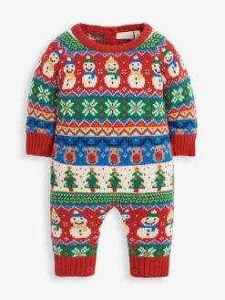 Jojo Maman Bebe JoJo Maman Bébé Multi Christmas Fairisle Knitted Baby All-In-One -Jojo Maman Bebe 566620s3