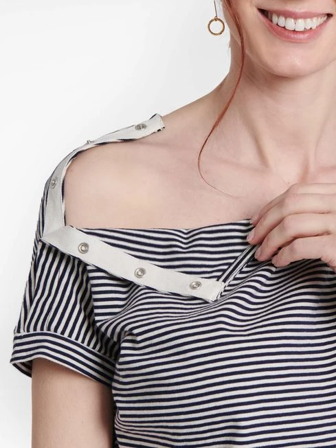 Jojo Maman Bebe JoJo Maman Bébé Navy/Ecru Stripe Navy & Ecru Stripe Shoulder Opening Maternity & Nursing Top 5 Jojo Maman Bebe JoJo Maman Bébé Navy/Ecru Stripe Navy & Ecru Stripe Shoulder Opening Maternity & Nursing Top - Image 3