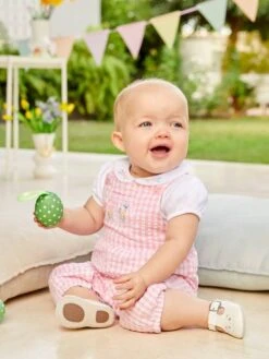 Jojo Maman Bebe JoJo Maman Bébé Pink 2-Piece Gingham Bunny Embroidered Dungarees & Peter Pan Body Set