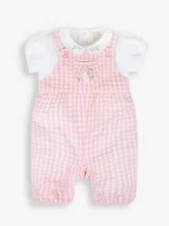 Jojo Maman Bebe JoJo Maman Bébé Pink 2-Piece Gingham Bunny Embroidered Dungarees & Peter Pan Body Set -Jojo Maman Bebe 581111s3