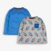 Jojo Maman Bebe JoJo Maman Bébé Marl Grey 2-Pack Rocket Print & Plain Tops -Jojo Maman Bebe 587947s