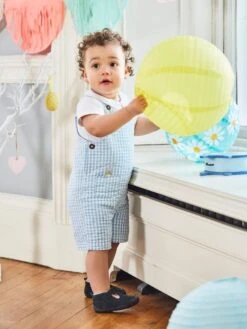 Jojo Maman Bebe JoJo Maman Bébé Blue 2-Piece Gingham Bunny Pocket Baby Short Dungarees Set