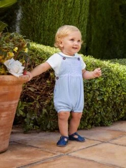 Jojo Maman Bebe JoJo Maman Bébé Blue 2-Piece Smocked Short Dungarees & Collar Body Set