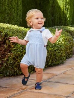 Jojo Maman Bebe JoJo Maman Bébé Blue 2-Piece Smocked Short Dungarees & Collar Body Set -Jojo Maman Bebe 595602s3